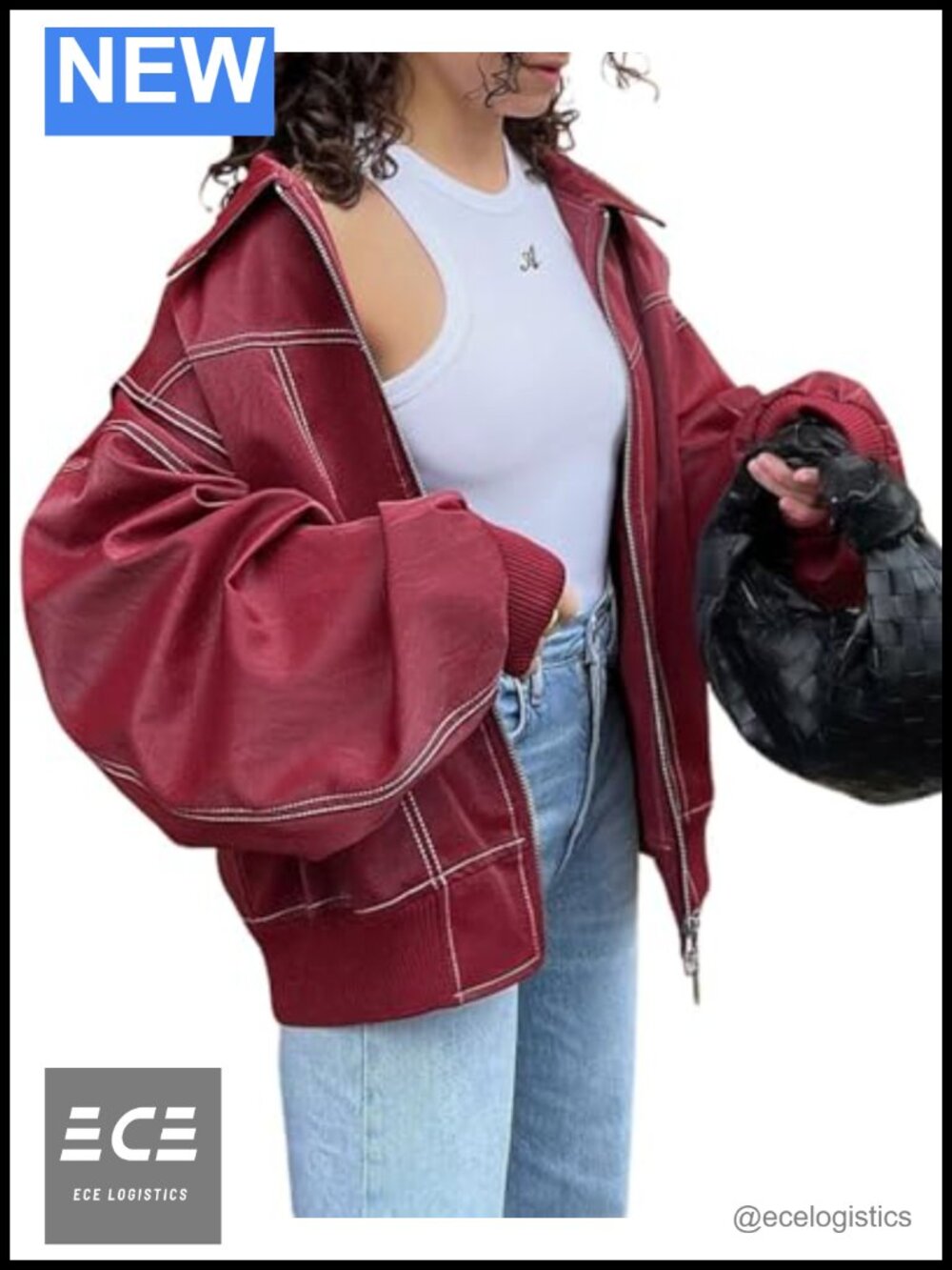 Faux Leather Jacket Oversized Motorcycle Zip Up Winter Coat